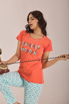 Sweet Moon Knit Cotton Pyjama Set - Sky Blue Peach — thumbnail 5